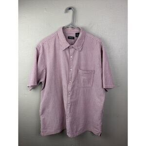 VanHeusen Mens Red White Seersucker Shirt Stripe Short Sleeve Button Up Size XL